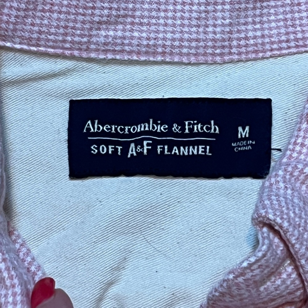 Abercrombie & Fitch Soft Flannel Shirt Men M Pink Houndstooth Button Down Cotton - Picture 7 of 12